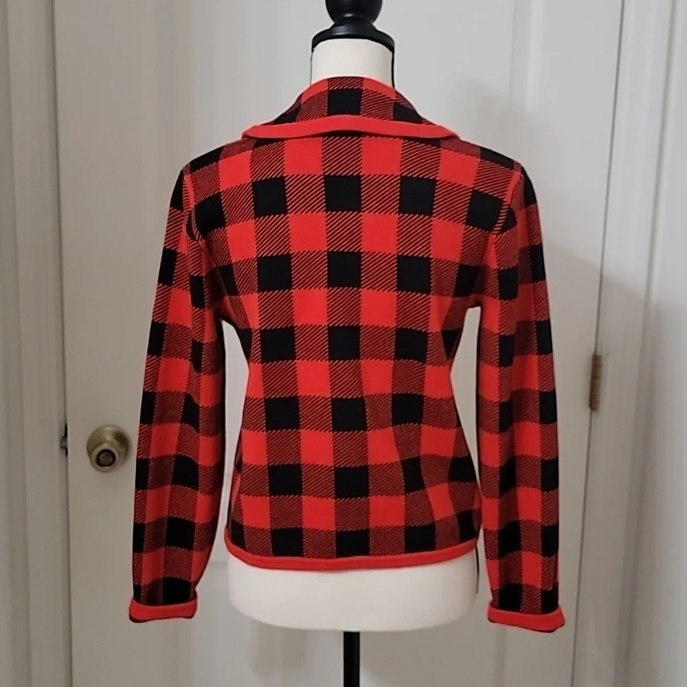 J. Crew Size Unknown Red & Black Buffalo Check / Plaid Double Breasted Cardigan